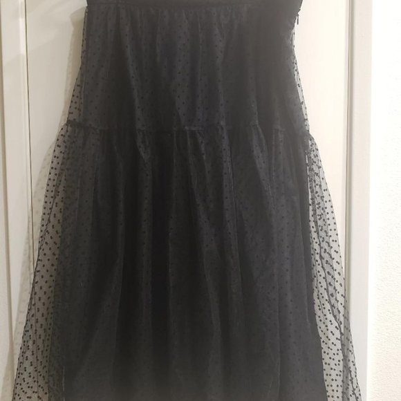 H&M Tulle Mesh Polka Dot 2 Tier A-Line Knee Length Skirt Side Zip - Size 12. - Picture 1 of 7